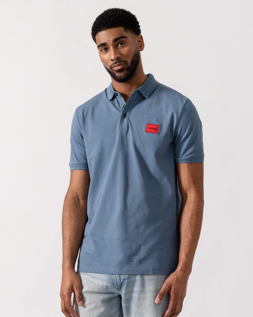 HUGO Blue Dereso222 Cotton Piqué Slim-Fit Polo Shirt With Logo Label for men