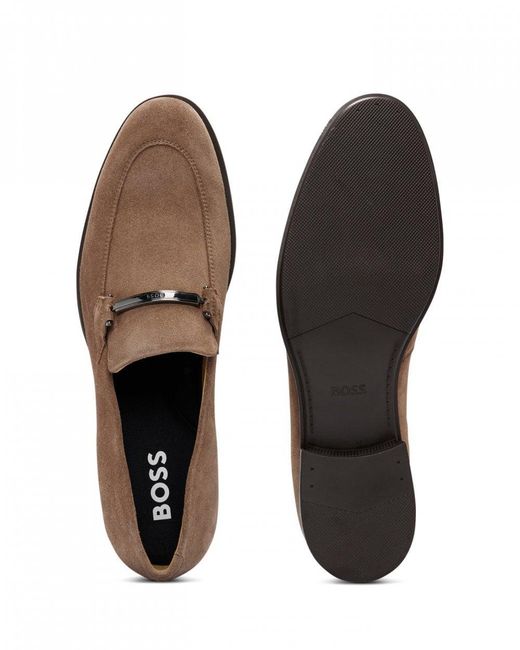 Boss Brown Colby Suede Loafers With Branded Hardware Trim for men
