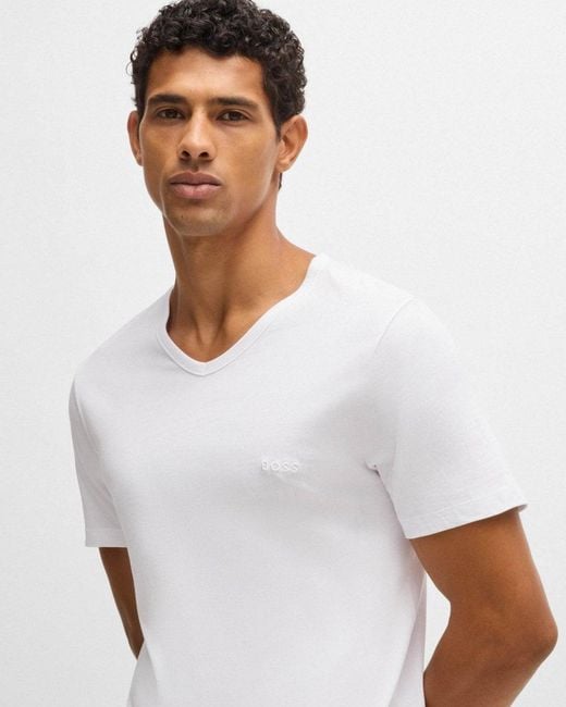 Boss White 3-pack V-neck Underwear T-shirts In Cotton Jersey for men