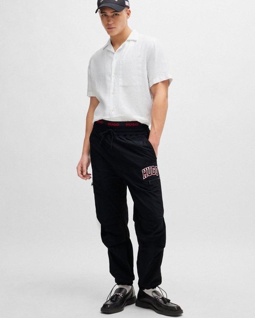 HUGO White Ellino Short Sleeve Linen Shirt for men