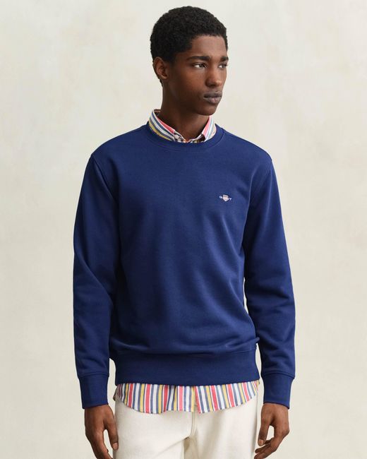 Gant Blue Regular Fit Shield Logo Crew Neck Sweatshirt for men