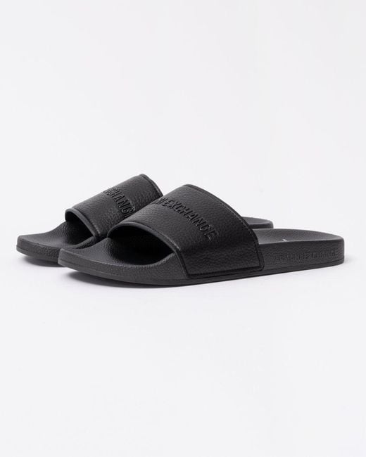 ARMANI EXCHANGE Black Tumbled Pu Sliders for men