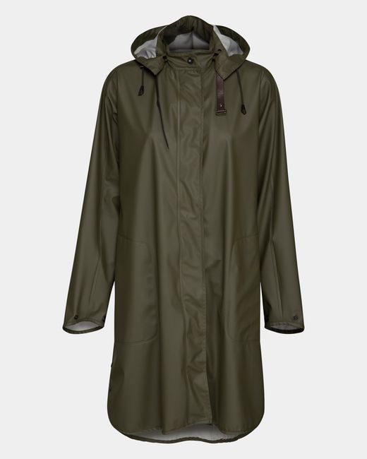 Ilse Jacobsen Green Rain A-Line Rubberised Raincoat