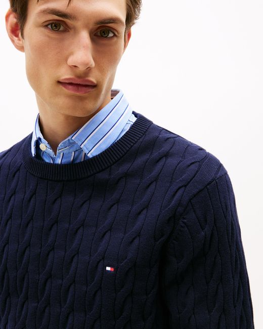Tommy Hilfiger Blue Classic Cable Crew Jumper for men