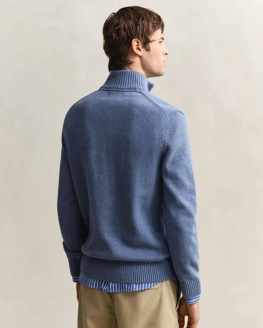 Gant Blue Casual Cotton Half Zip Jumper for men