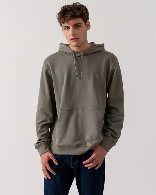 Boss Gray Wetalk Pullover Hoodie With Logo Patch for men