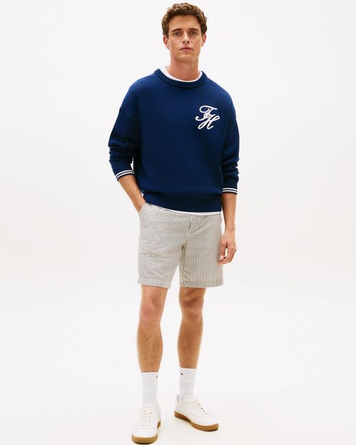 Tommy Hilfiger Gray Dover 8 Inch Seersucker Strip Shorts for men