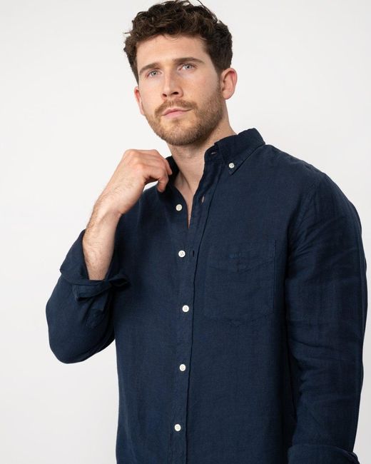 Gant Blue Regular Garment Dyed Linen Shirt for men
