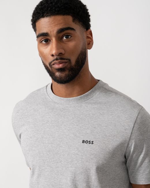 Boss Gray Tee Stretch Cotton T-Shirt With Contrast Logo for men