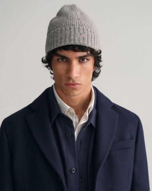 Gant Gray Shield Wool Beanie for men
