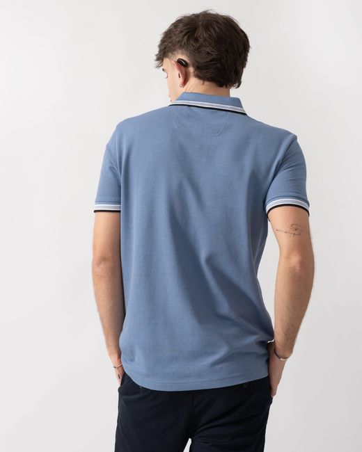 Boss Blue Paddy Cotton-Piqué Polo Shirt With Contrast Logo for men