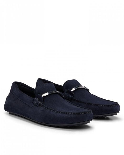 Boss Blue Noel Suede Moccasins With Branded Hardware And Full Lining for men