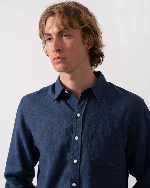 COLORFUL STANDARD Blue Long Sleeve Linen Shirt for men
