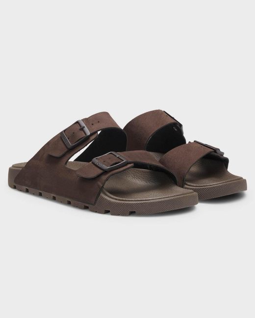 Boss Brown Surfley Twin-Strap Slides With Branded Buckles for men
