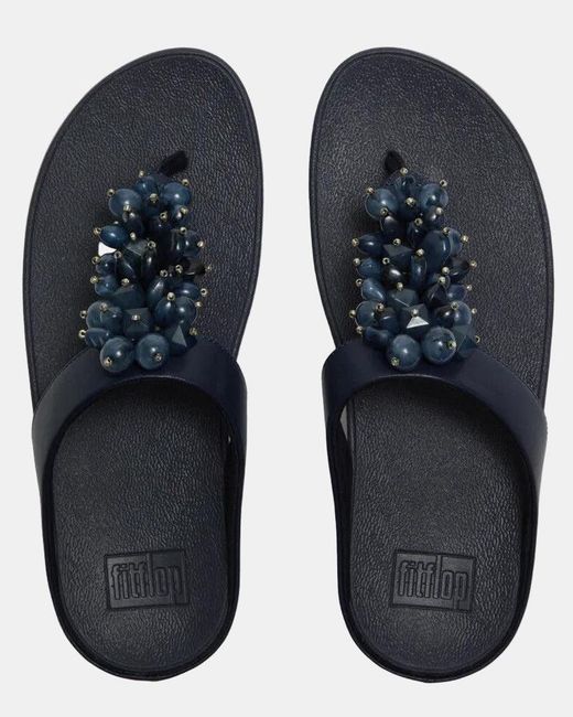 Fitflop Blue Fino Bead-Cluster Toe-Post Sandals