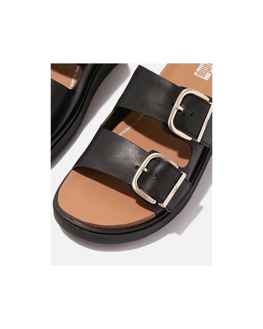 Fitflop White Gen-ff Buckle Two-bar Leather Slides