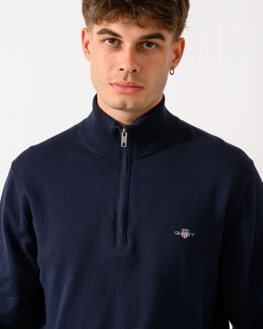 Gant Blue Classic Cotton Shield Logo Half Zip Jumper for men