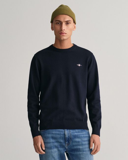 Gant Blue Classic Cotton Crew Neck Jumper Size: M for men