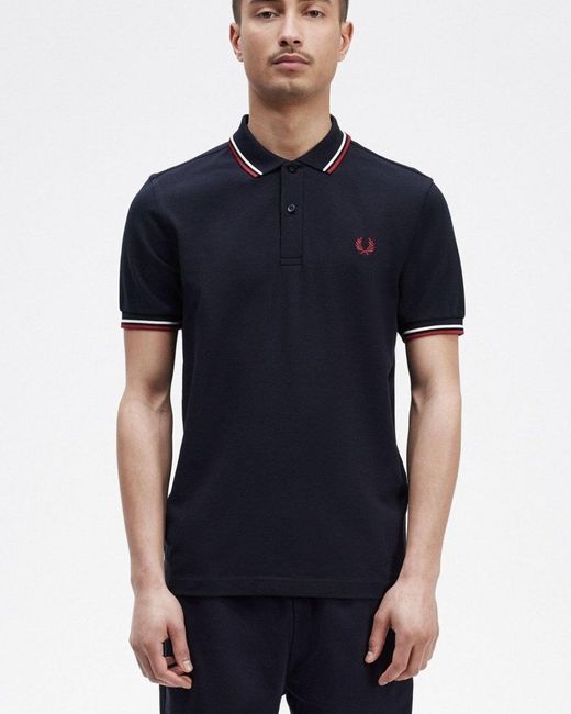 Fred Perry Blue Twin Tipped Signature Polo Shirt Nos for men