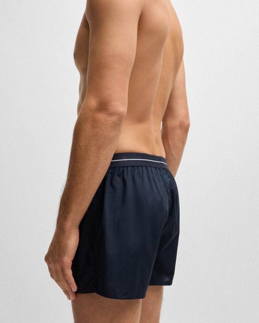 Boss Blue Boxer 2-pack Cotton Pyjama Shorts With Logo Waistbands for men