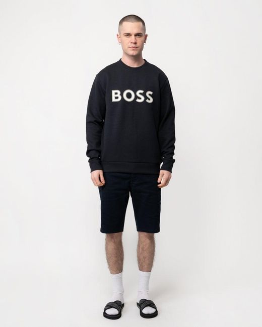 Boss Blue Salbo 1 Cotton-blend Sweatshirt With Hd Logo Print for men