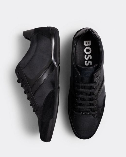 Boss Black Saturn Low Profile Mixed Material Trainers With Suede And Faux Leather Nos for men