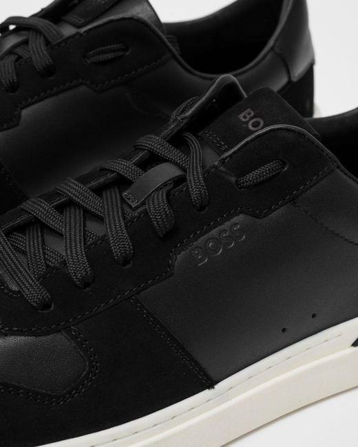 Boss Black Clint Cupsole Lace-up Trainers In Leather And Suede for men