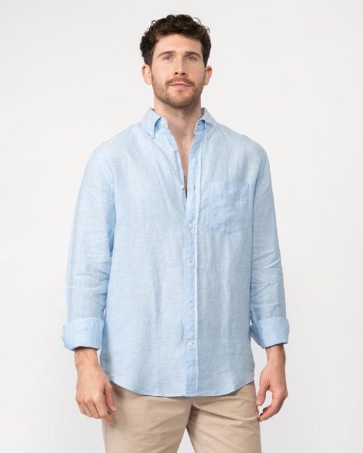 Gant Blue Regular Linen Long Sleeve Shirt for men