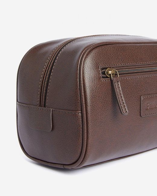 Barbour Brown Leather Washbag Colour: Dark for men