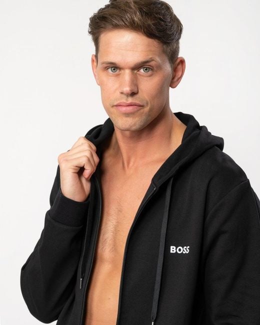 Boss Black Heritage Zip-up Loungewear Hoodie With Stripes And Logos for men