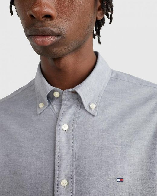 Tommy Hilfiger Gray Core 1985 Flex Long Sleeve Oxford Shirt Size: M for men