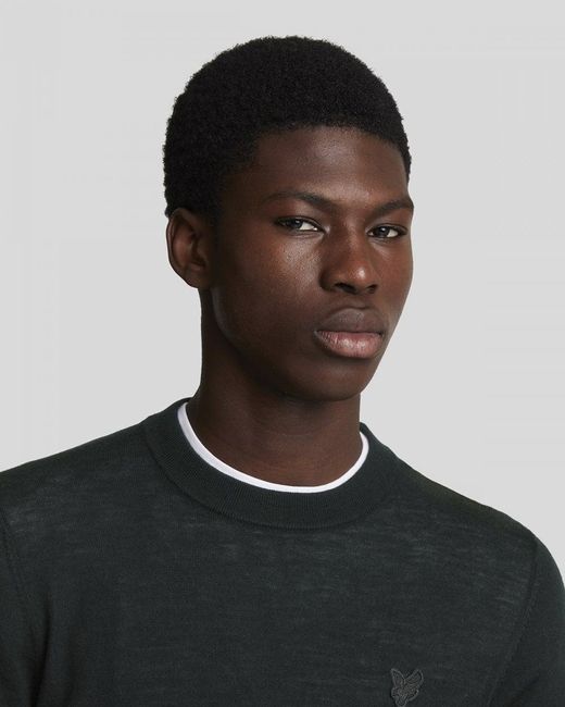 Lyle & Scott Black Tonal Eagle Merino Crew Neck Jumper Size: M for men