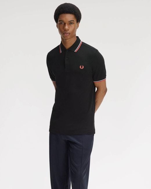 Fred Perry Black Twin Tipped Signature Polo Shirt for men
