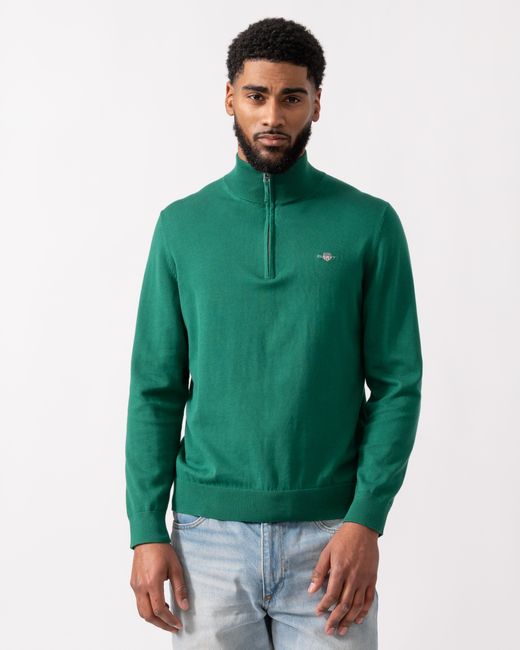 Gant Green Classic Cotton Half Zip Jumper for men