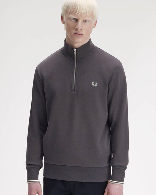 Fred Perry Blue Half Zip Sweatshirt for men