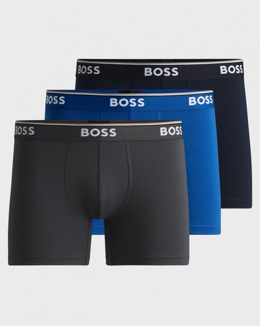 Boss Blue Power Three Pack Stretch Cotton Boxer Briefs With Logos Nos Size: L for men