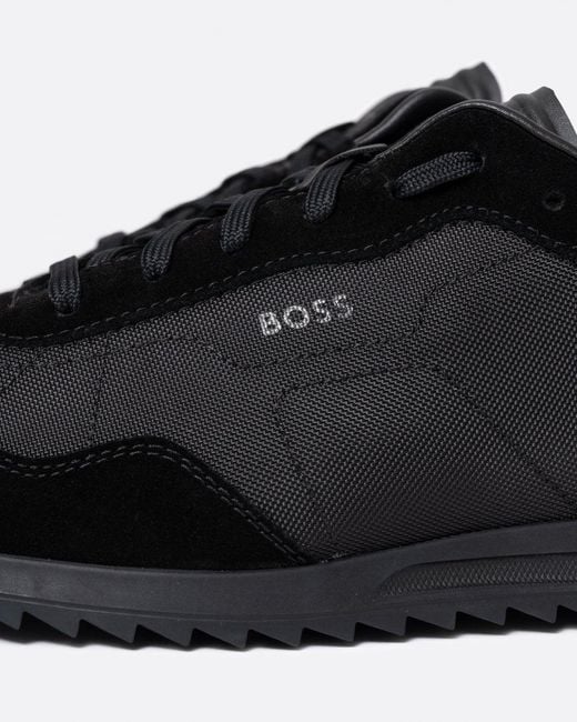 Boss Black Zayn Textured Fabric Lace-up Trainers With Suede Trims for men