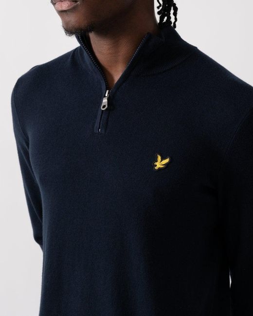 Lyle & Scott Blue Lyle & Scott Cotton Merino Quarter Zip Jumper for men