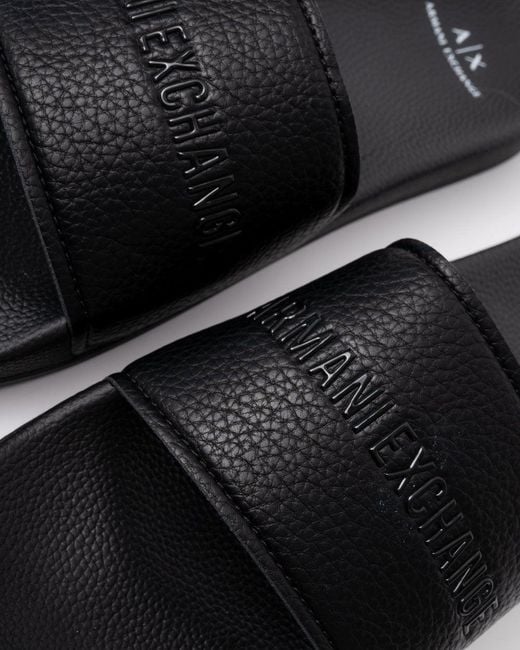 ARMANI EXCHANGE Black Tumbled Pu Sliders for men