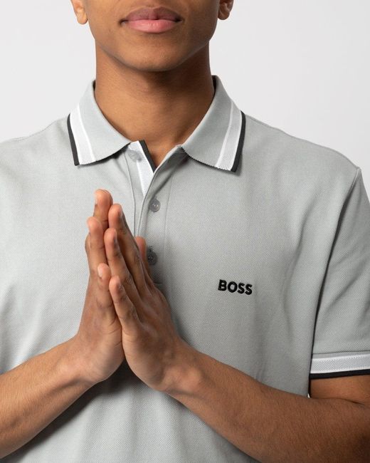 Boss Gray Paddy Contrast Polo for men