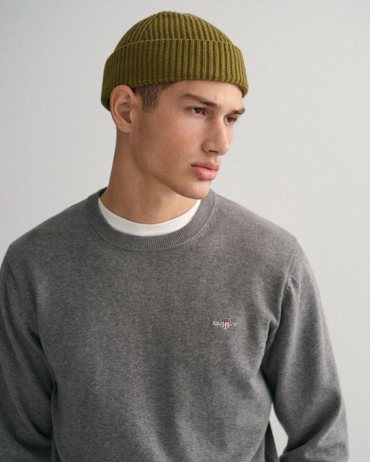 Gant Gray Classic Cotton Crew Neck Jumper for men