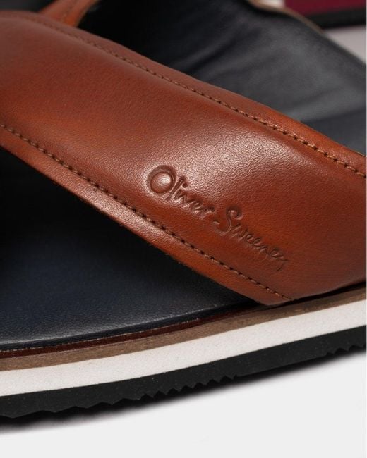 Oliver Sweeney Brown Whitestone Leather Sliders for men