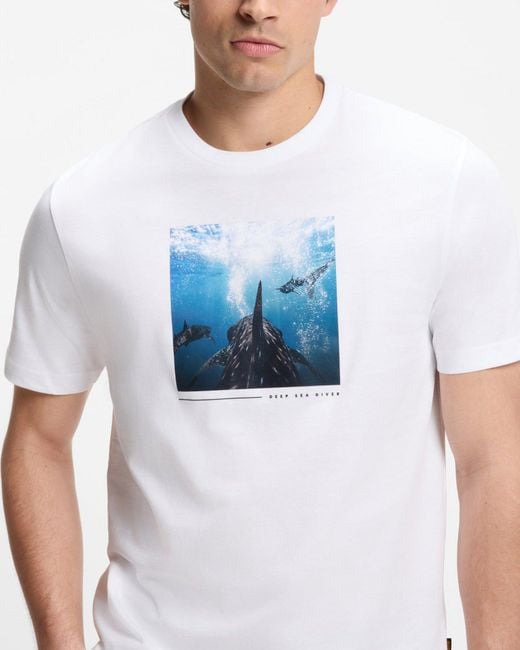 Boss White Te Creature Graphic Print T-Shirt for men