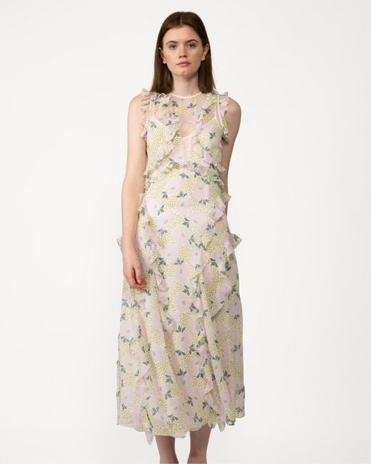 Ted Baker White Calinia Daisy-print Ruffled Recycled-polyester Midi Dress
