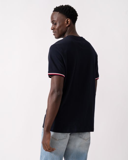 Tommy Hilfiger Black Global Strip Cuff T-Shirt for men
