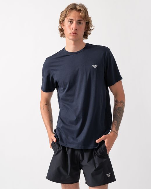 Emporio Armani Blue Beach T-Shirt With Eagle Logo for men