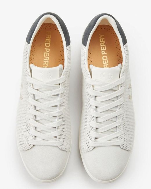 Fred Perry White Spencer Perforated Suede Trainers for men