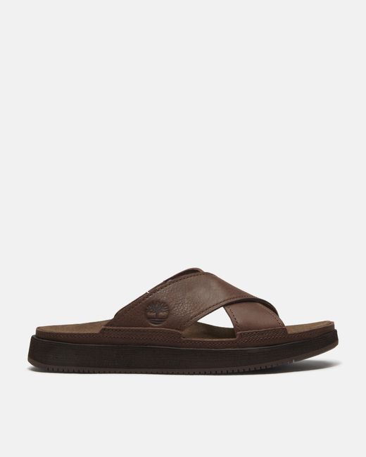Timberland Brown Casco Cove Cross Strap Full Grain Leather Sandals for men