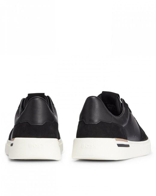 Boss Black Clint Cupsole Lace-up Trainers In Leather And Suede