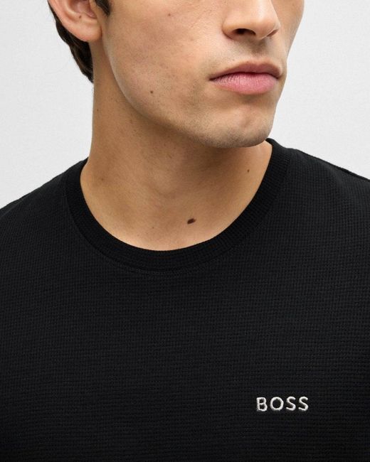 Boss Black Waffle Cotton-blend Pyjama T-shirt With Embroidered Logo Nos for men